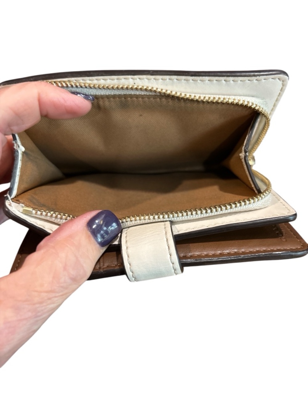 Coach Signature Logo Bifold Wallet in Tan and Cream - Picture 7 of 7